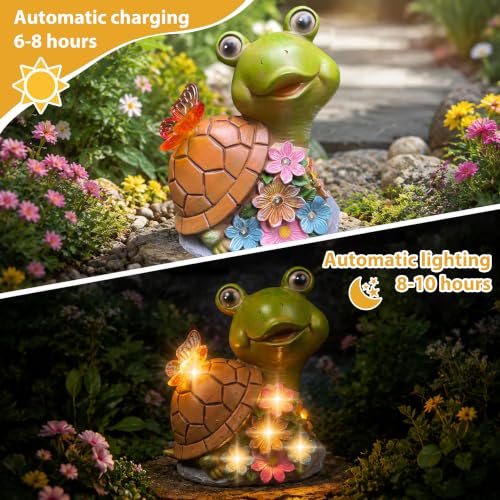 Tortuga solar con luces LED automáticas en flores de resina resistentes al exterior 5