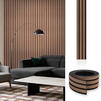 Peel and Stick Slat Wall Panels, 4" x 96" Self-Adhesive Walnut Faux Wood Accent Paneling, Removable 3D PVC Soundproof Wall Covering for Bedroom, Living Room, TV Background & Home Décor