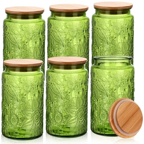 Teecyhooo 6 Pack Decorative Vintage Glass Jar Sunflower Glass Storage