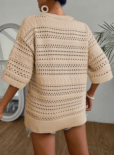 Image of Acelitt Crochet Tops for Women Summer Short Sleeve Sweater