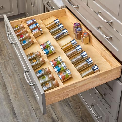 Image of Rev-A-Shelf 36 inch 3-Tiered Trimmable Wooden Pull-Out Spice Rack, Maple