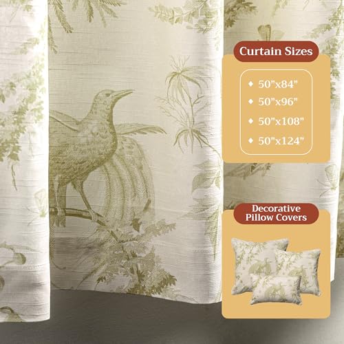 Image of Maison d' Hermine Curtains for Living Room 100% Cotton 50 inchx84 inch (Pack of 1) | 84 inches long Light Filtering Toile Curtains for Windows with Rod and Loop Pockets - Paradise - Sage