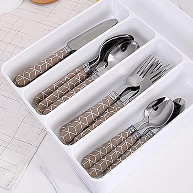 Kitchen Tools Drawer Organizer Tray Spoon Forks Cutlery Separation Finishing Rack Storage Box, 27*17.6*3.5cm, White