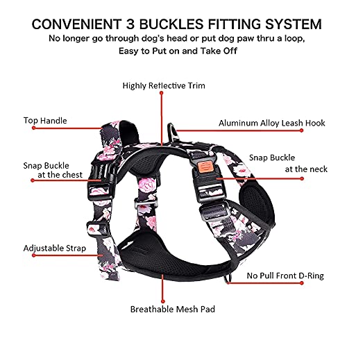 Petmolico No Pull Dog Harness Set, 2 Leash Attchment Easy Control Handle Reflective Vest Dog Harness Small Breed, Small Dogs Harness And Leash Set With Poop Bag Holder, Small Pink Rose #TOP2