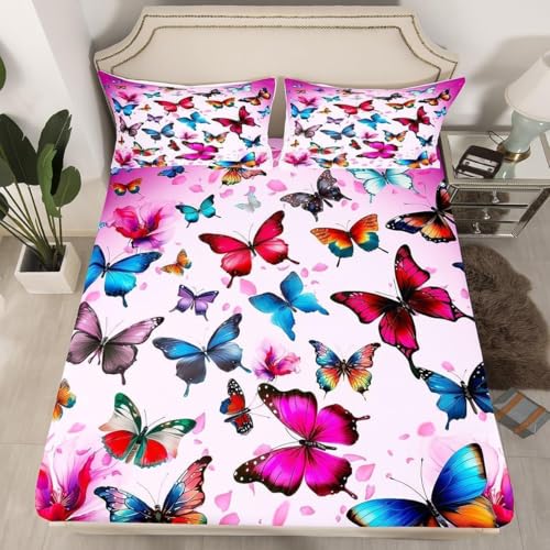 TACOKI Sabanas Bajeras 180x200 Mariposa Sábanas Bajeras Mariposa Ajustable Suave y Cómoda Sabana Bolsillo Profundo 30 cm, para Grueso Colchón, Sabanas Cama 180 c8322