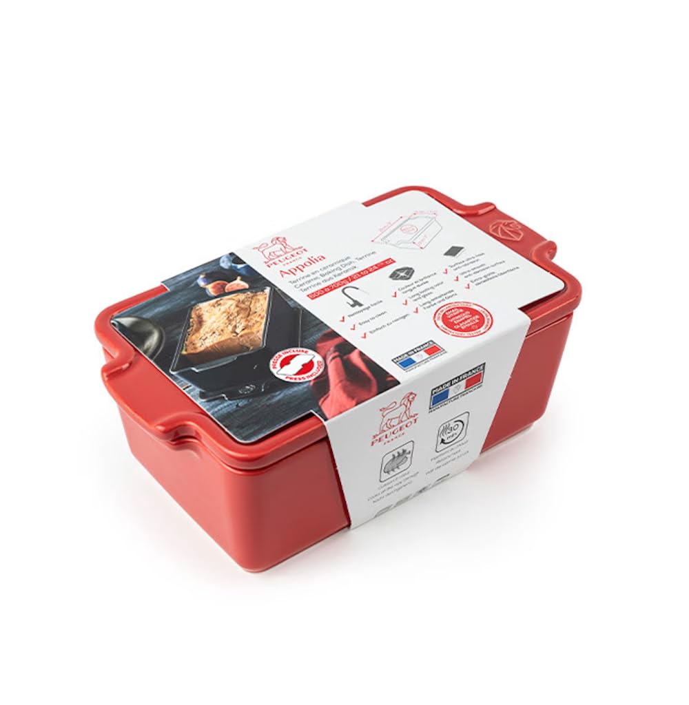 PEUGEOT - Terrine aus Keramik mit Presse - 20 cm x 11 cm x 7,5 cm - Inhalt: 0,65 L - 10 Jahre Garantie - Französisch Know-How - Rot