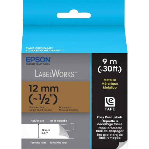 Epson Cartucho de fita LC metálico LabelWorks ~ 1/2 polegada preto sobre ouro (LC-4KBM9)