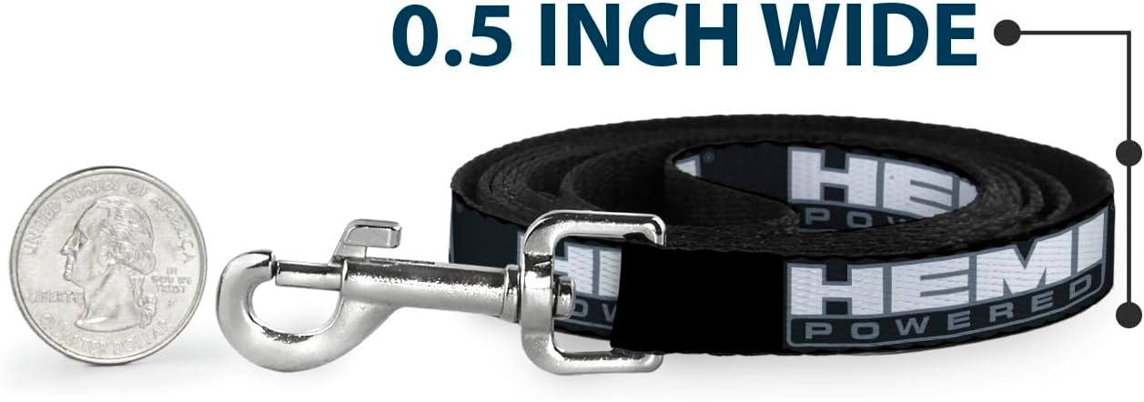 Hemi Pet Leash, Dog Leash, Hemi Powered Logo Black Gray White, 6 Feet Long 1.0 Inch Wide