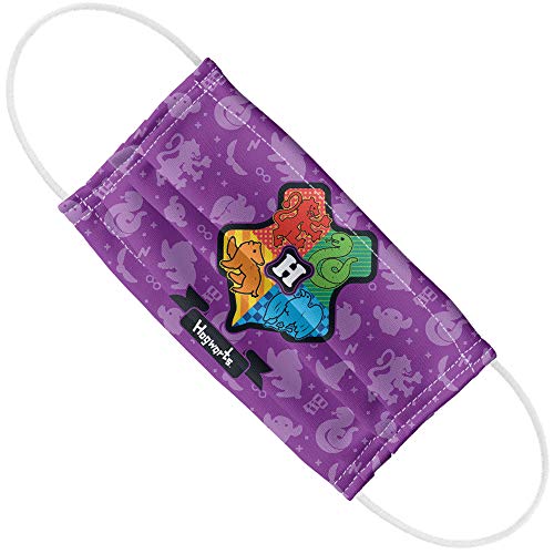 Popfunk Harry Potter Cartoony Hogwarts Logo and Pattern 1-Ply Reusable Face Mask Covering with Adjustable Nose Wire, Unisex