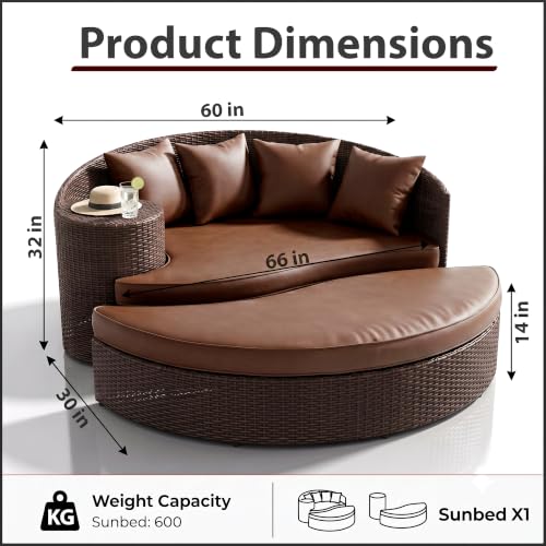 Image of BRISHI Outdoor Patio Daybed /Sunbed /Swimming Pool Side /Sun Lounger /Garden /Terrace /Balcony /Wicker and Rattan Daybed (Dark Brown)