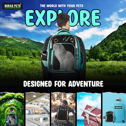 Image of Buraq Breathable Design Pet Carrier Backpack for Hot Weather Travel, Hiking, Ventilated, Touring, Airline-Approved, Sturdy Base cat Bag for Cats Kitten Puppy Rabbit Bird (Black)
