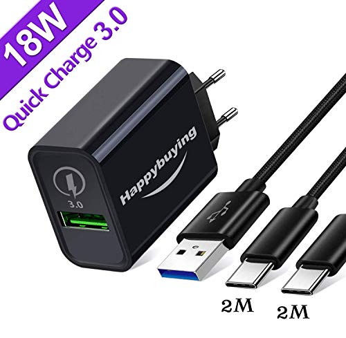 Cargador Usb para Samsung A51 A71 A21s S20 Plus Ultra 5G,Xiaomi Redmi Note 9 Pro 8 8T 7 8A 10X,Mi 10 9T Lite Pro,Galaxy A30S A70 A20S A80 A52 A72,18W/Quick Charge 3.0+ 2M 2M Cable Tipo C Carga Rapida