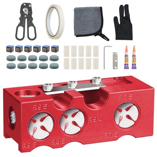 Eikovia 11-in-1 Billiards Pool Cue Tip Tool, Shaper and Repair Kit, Red