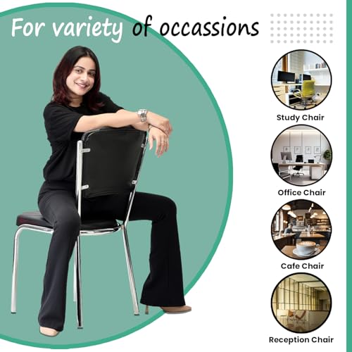 Image of Office Chair Reception Waiting Area Home Study Visitor Chair Without Arm Heavy Duty with Steel Frame and Cushion seat Back, Without Wheels Hold up to 140 kg (1, Black, Heavy 2)