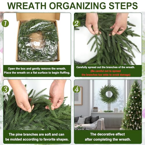 Artgar 26 Inch Pine Wreath - Christmas Wreaths for Front Door | Real Touch Pine Wreath - Large Artificial Green Wreaths for Home Mantel Wall Window Porch Farmhouse Indoor Outdoor Xmas Decor - image 3