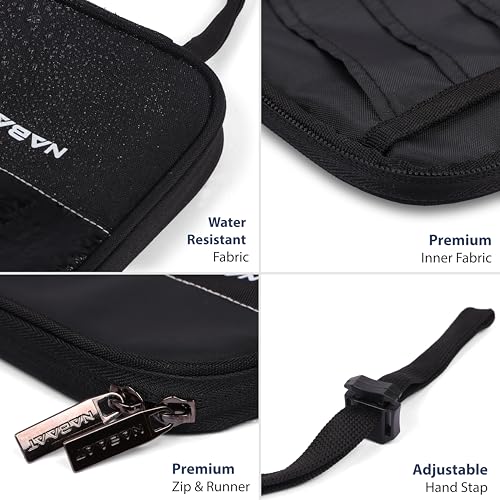 Image of NABAAT Passport Cover Men & Women, Passport Holder for Family Up to 6 Passports, Passport Wallet Pouch Travel Organizer for Documents SIM Cash Card Mobile with Wrist Strap, Black (PH1)