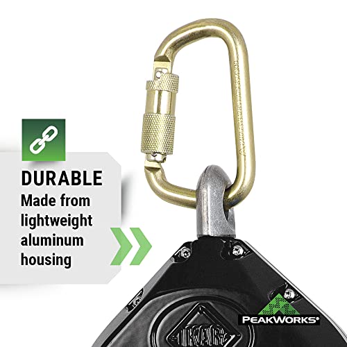 Image of PEAKWORKS Fall Protection Self Retracting Lifeline (SRL) with Galvanized Steel Cable, Snap Hook, 40 ft. Length, Green, V845533040LE