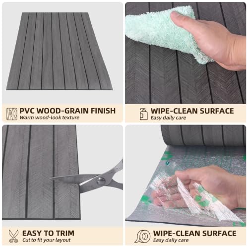 Image of Peel and Stick Wood Slat Wall Panels, Dark Gray, 236 x 15.7 in | 3D Fluted, PVC Paneling for Accent Wall, Ceiling, Living Room, Office, Bedroom