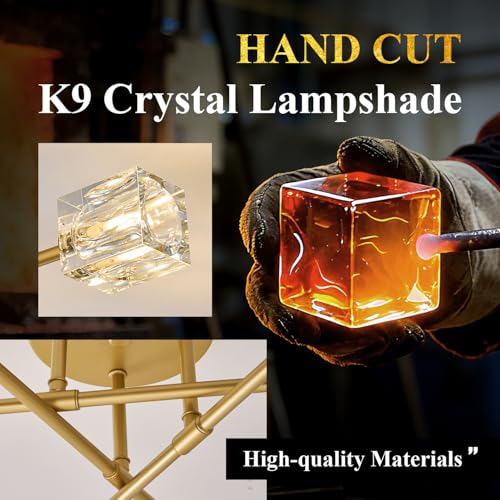 Image of Modern Crystal Semi Flush Mount Ceiling Light Gold Sputnik Chandeliers 6 Lights Industrial 26 inch Chandelier for Foyer Entryway Kitchen Bedroom Living Room Dining Room