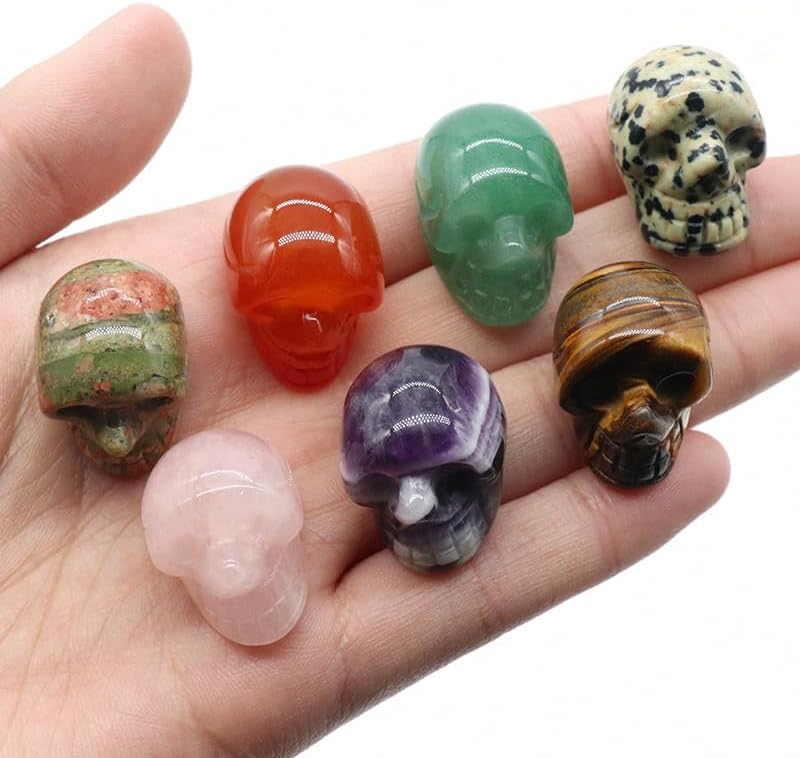 Lumisoul Natural Crystal Agate Skull Carvings – No Hole Mini Gemstone Skulls for Halloween DIY Crafts & Gothic Jewelry Making image 3