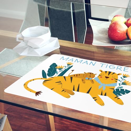Sets de table en liège blanc maman tigre grand format et finitions soignées