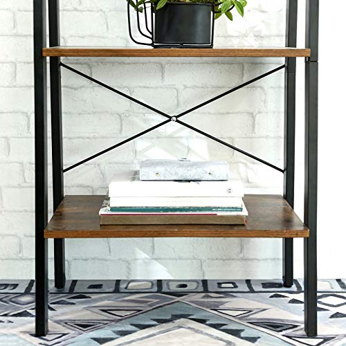 VASAGLE ALINRU Ladder Shelf, 4-Tier Bookshelf, Storage Rack Shelves, Bathroom, Living Room, Industrial Accent Furniture, Steel Frame, Rustic Brown and Black ULLS44X
