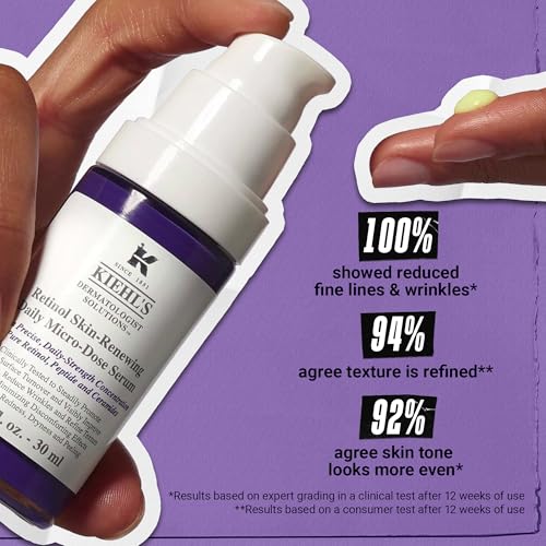 Kiehl's Daily Micro-Dose Anti-Aging Retinol Facial Serum, Reduces Wrinkles, Firms Skin, Evens Skin Tone, Youth Renewing & Hydrating Formula, with Retinol & Ceramides, Paraben-free - 1 fl oz