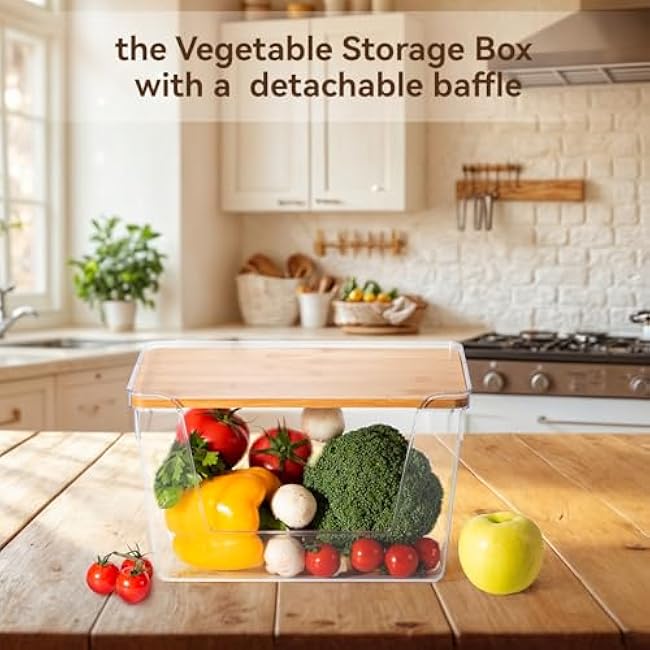 2 set Pantry Organizers and Storage,Stackable Onion Storage Potato Storage,Kitchen Laundry Organizers with Bamboo Top for Vegetable,Fruits, Snacks,Produce Clear