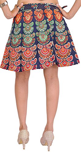 Image of Exotic India Sanganeri Wrap-Around Mini-Skirt with Printed Motifs