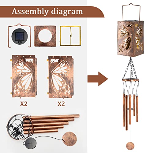 Solar Wind Chimes Led Lantern Light, Self Assembly Solar Lanterns Wind Chimes Outdoor Garden Hanging Decor Gift For Mom (32" Butterfly) #TOP2