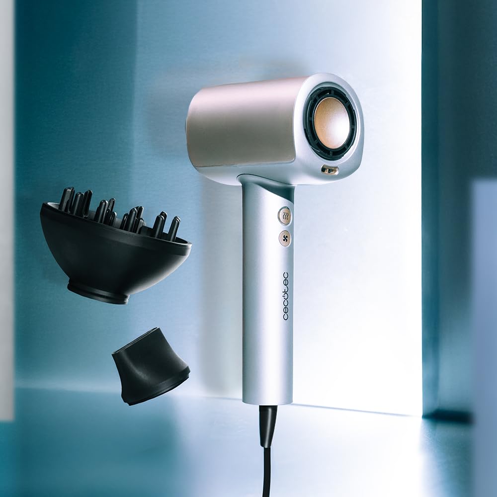 Cecotec DryGlam Nano Plasma aluminiowa suszarka do włosów najnowszej generacji z silnikiem bezszczotkowym. 110 000 obr./min i moc 1600 W, funkcja plazmy, silny przepływ powietrza, 3 temperatury i