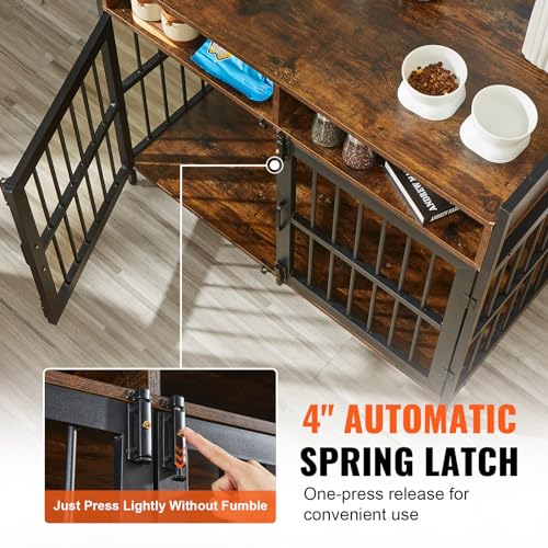 VEVOR-Furniture-Style-Dog-Crate-with-Storage-41-inch-Dog-Crate-Furniture-Large-Breed-with-Double-Doors-Wooden-Dog-Cage-for-LargeMedium-Dog-Indoor-Hold-up-to-70-lbs-Rustic-Brown