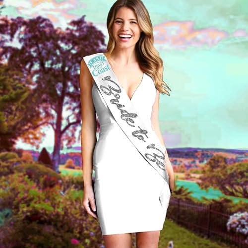 RhinestoneSash Last Toast on the Coast Bachelorette - BRIDAL GRADE SATIN Bride Sash - Blue Coastal Cowgirl Party Supplies2