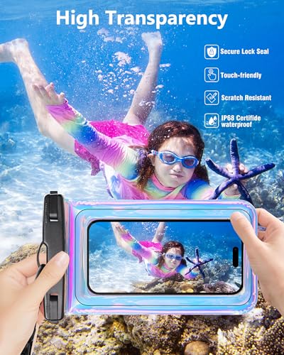 Image of Floating Waterproof Phone Pouch - Dazzling Purple, Up to 7.5 inch | Touchscreen, IP68 Waterproof Phone Case, Adjustable Lanyard, Fits All Phones - Kayak Beach Cruise Ship Travel Essentials