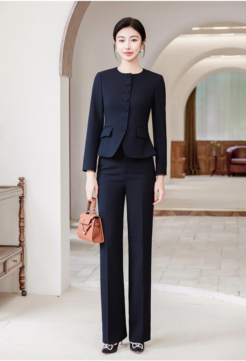 Women's Single Breasted Suit Collarless Jacket Pants Formal Party Prom Tuxedos