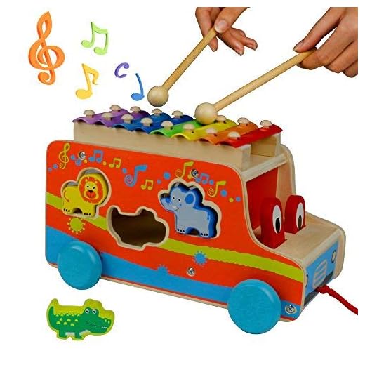 Xilofono Infantil Madera - Autobus Juguete Instrumentos Musicales Bebe Juguetes Educativos para Niños (Educacion Temprana) con 8 Tonos y 2 Martillo