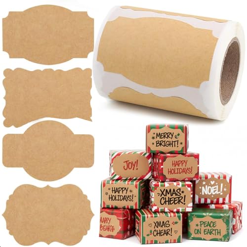 SallyFashion 200pc Gift Tags for Presents, Kraft Label Stickers, Writable Gift Tag Stickers, 3x2 Inch Canning Labels for Mason Jars, All-Purpose Self-Adhesive Handmad for Bottles, Canning Supplies,