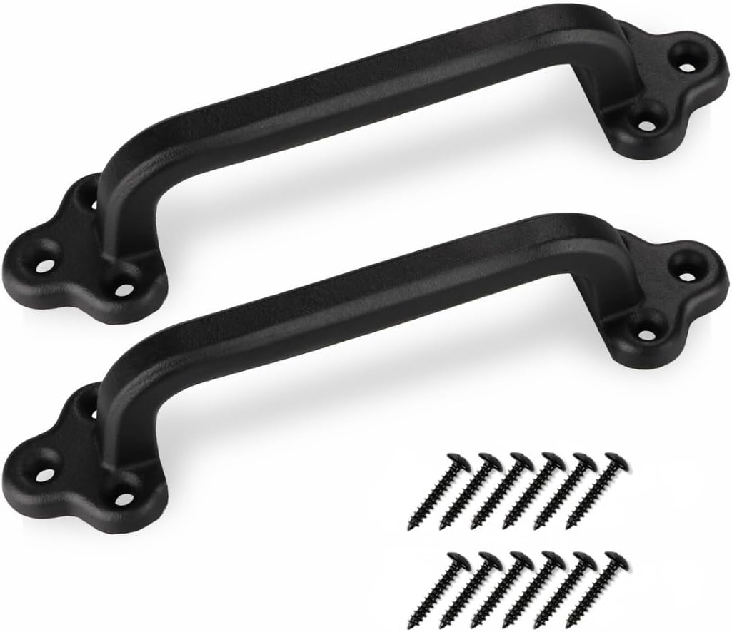 2-Pack 9 Inch Clover Straight Barn Door Handle - Black Cast Iron Pull for Sliding Doors, Gates, Sheds, Fences, Closets - Indoor Outdoor Farmhouse Hardware