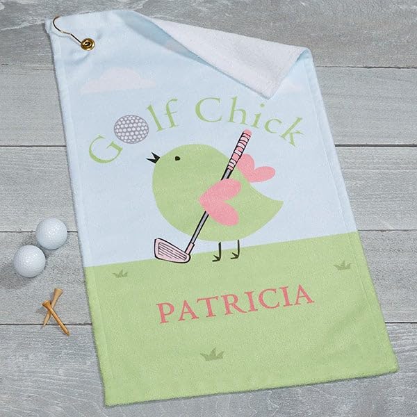 Personalization Universe Golf Chick Personalized Ladies Golf Towel - Custom Golf Accessories for Women, Absorbent Microfiber Towel with Grommet & Hook, Ideal for Golf Bags, Gym - Customizable Name