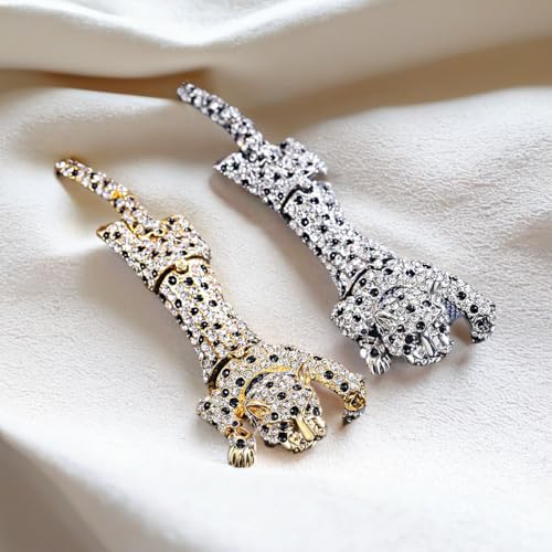Image of Rhinestone Leopard Brooch Pin Retro Crystal Enamel Animal Cheetah Shoulder Brooch for Men Women
