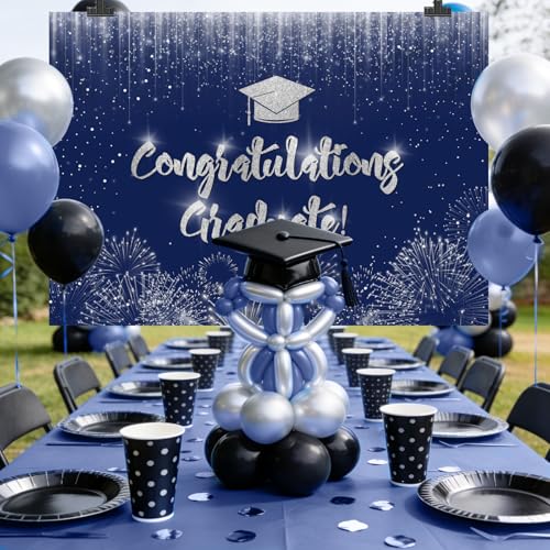 Fondo Fotográfico Graduación Azul Plata 7x5ft miniatura 4