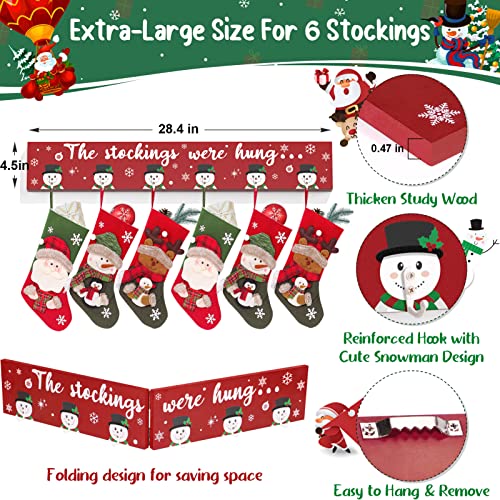 Christmas Stocking Holder Mantle Christmas Stocking Hangers For Mantel Fireplace Wall Hanging Sign With 6 Hangers Collapsible And The Stockings Were Hung Christmas Stocking Hooks Xmas Decor 28.4 Inch #TOP1