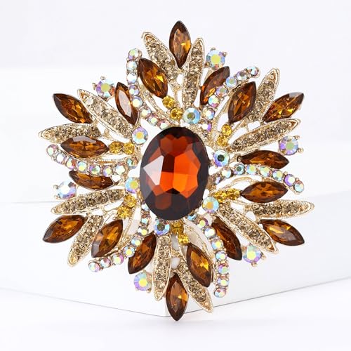 Image of SELOVO 3.5 inch Huge Big Large Brooch Pendant Scarf Hats Decoration Blue Flower Pin Gold Tone
