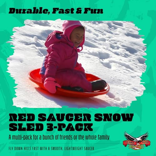 Image of Flexible Flyer 26 inch Flying Saucer Sled Multipack - Plastic Snow Sleds with Hand Grips, Heavy Duty Snow Discs for Kids, Adults, Schools, Camps & Daycares