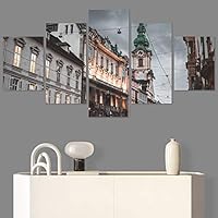 SIGNWIN 5 Panel Canvas Wall Art Street View for Home Decorations Ready to Hang - 60