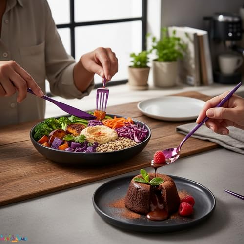 Image of Slim Handle Pink 4 Pcs Stainless Steel Cutlery Set for Dining Table, Dishwasher Safe Glossy Flatware (1 Spoon Set+1 Forks Set+1 Butter Knife+1 Dessert Spoon)