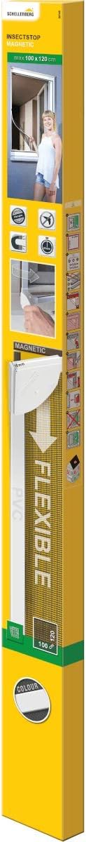 Schellenberg 50746 Fliegengitter Fenster mit Magnet zur Befestigung, 100 x 120 cm, Fiberglasgewebe, flexibler Kunststoff-Rahmen, kürzbar, Weiß Protection Window Insect Screen Frame, White