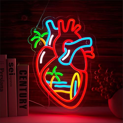 Heart Is at Beach Neon Sign LED Signs for Wall Dimmable Compatible with Timer Neon Light Up Signs for Bedroom Man Cave Neon Wall Art Decor Gifts for Teens