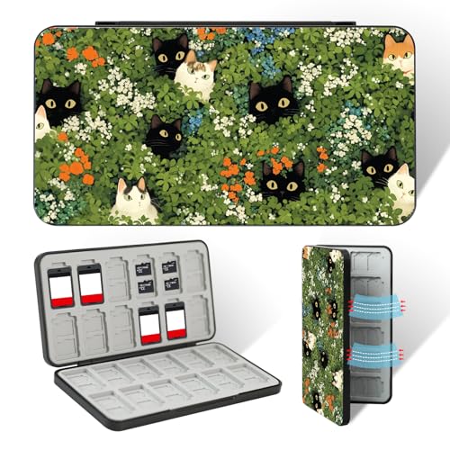 FlyingMage Switch 2 Game Case Holder for Nintendo Switch 2/OLED/Lite Games &amp; Micro SD Cards, Cute Kitty Switch2 Game Card Holder Cartridge Case with 24 Slots Game Card Storage - Green Cat