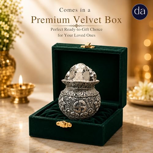 Image of Silver Plated Kalash Khazana - 4.5 Inch Auspicious Akshaya Patra for Wealth and Prosperity - Decorative Spiritual Pot Filled with Coins for Home Mandir and Office - Ideal Vastu Gift